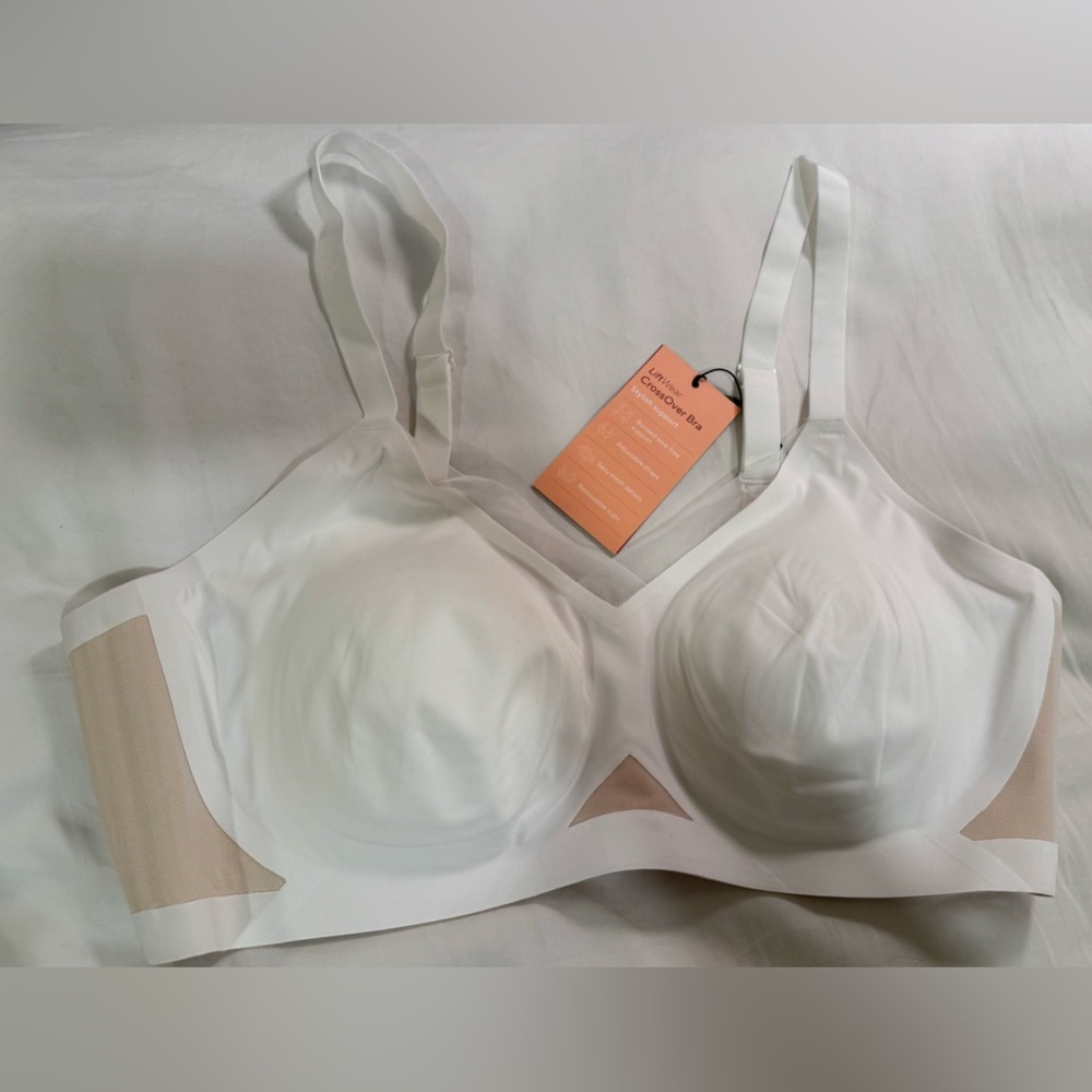 Honeylove CrossOver bra, wire free - 2X, White/“Astral” (NWT)